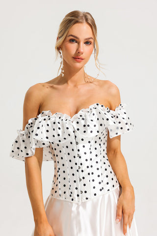 SUZANNE GRAY POLKA DOT OFF-SHOULDER CORSET