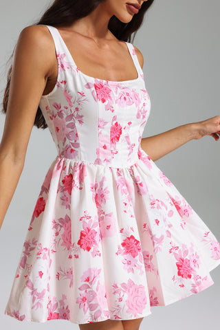 RETALE PINK FLORAL FLARED MINI DRESS