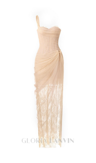 ONE SHOULDER MESH RUCHED MIDI DRESS IN PALE YELLOW