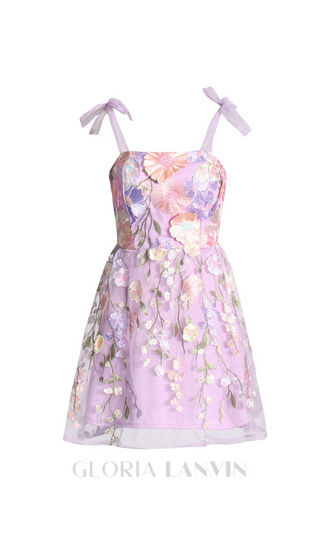 PURPLE 3D FLOWER LACE EMBROIDERED DRESS