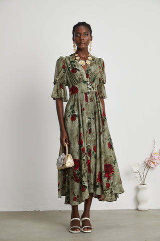 Mélisande floral-print V neck midi dress