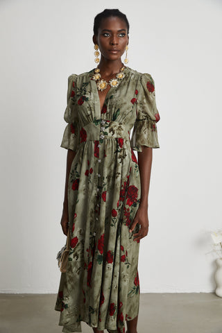 Mélisande floral-print V neck midi dress