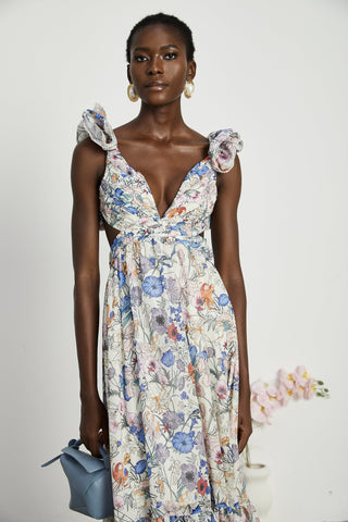 Rosalie floral-print cut-out midi dress