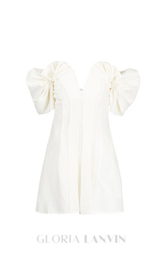 RUFFLED OFF-SHOULDER MINI SILK DRESS IN WHITE