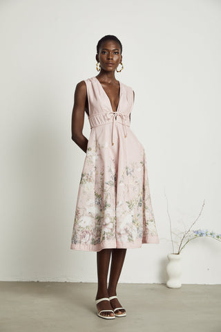 Sonia floral-print sleeveless midi dress in Pink