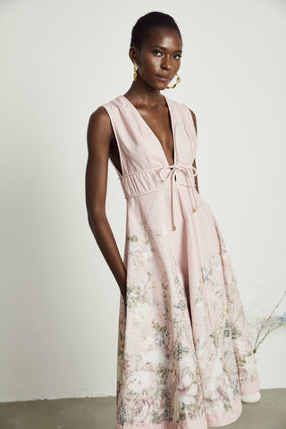 Sonia floral-print sleeveless midi dress in Pink