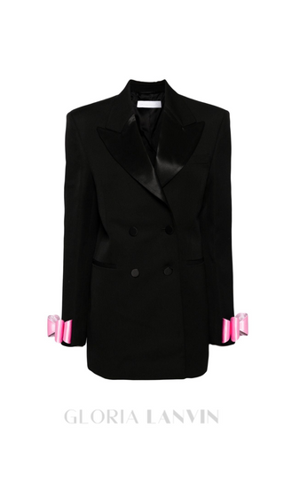 INGRID BOW-EMBELLISHED WOOL BLACK BLAZER DRESS