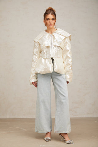 Joslyn white sequined down coat