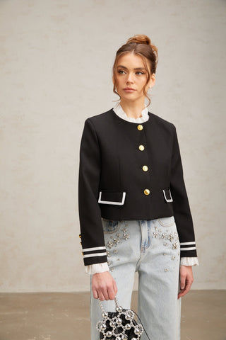 Géraldine black ruffled-trim jacket