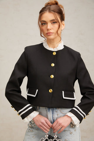 Géraldine black ruffled-trim jacket