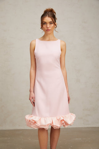 Charlène pink ruffled sleeveless midi dress