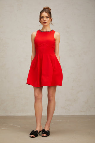 Katie red crystal-embellished puff mini dress