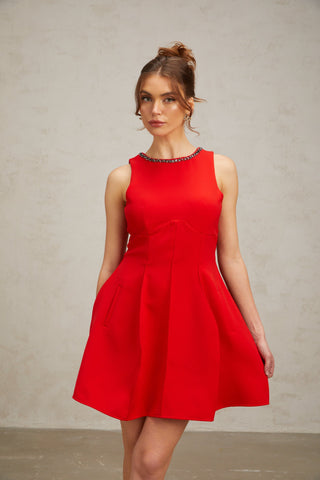 Katie red crystal-embellished puff mini dress