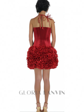 velvet corset floral mini skirt suit in red