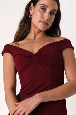 Behold My Love Burgundy Off-The-Shoulder Twist-Front Maxi Dress