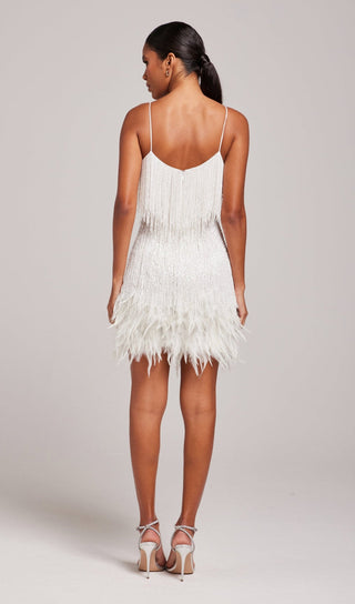 CHAMPAGNE TASSEL FEATHER MINI DRESS