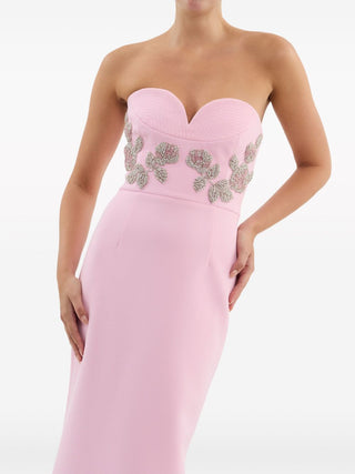 MEROY FLORAL EMBROIDERY STRAPLESS MAXI DRESS IN PINK