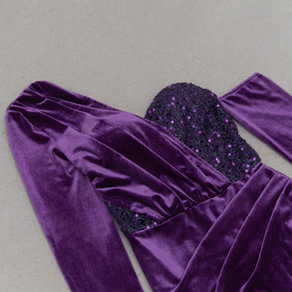 one shoulder sequin-embellished velvet maxi dress in purple