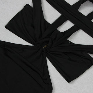 BLACK CUTOUT HALTER BANDAGE MAXI DRESS