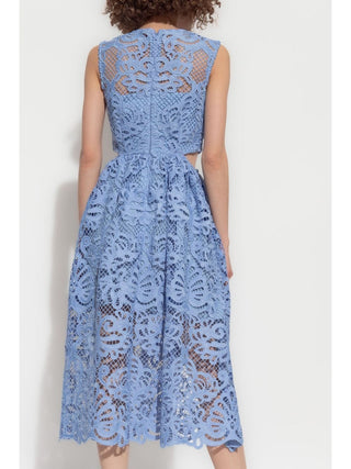 FANNY CUT-OUT LACE EMBROIDERY MIDI DRESS IN BLUE