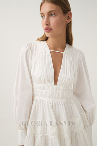 VALERIE FALLINGWATER RUCHED MINI DRESS IN WHITE