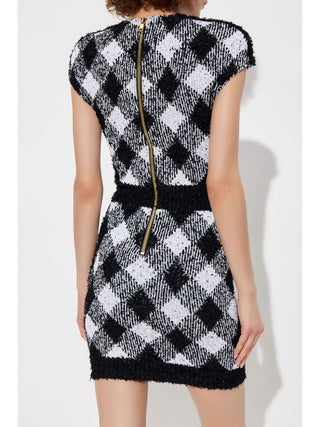 button-embellished plaid texture mini dress