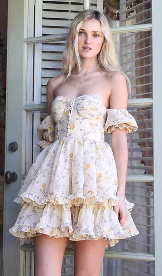 FLORAL THEMED OFF SHOULDER MINI DRESS