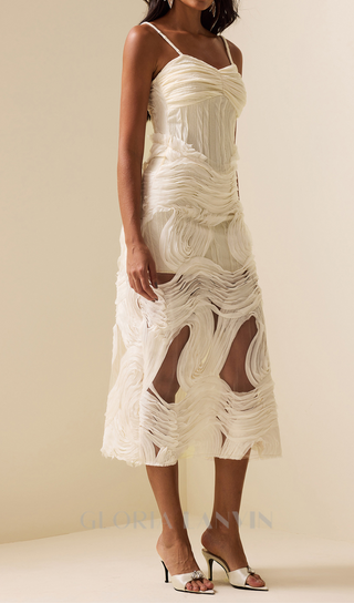 ALANI WHITE EMBROIDERY LACE SLEEVELESS MIDI DRESS