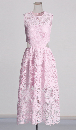 FANNY CUT-OUT LACE EMBROIDERY MIDI DRESS IN PINK