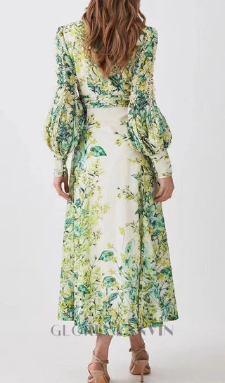 GREEN FLORAL PRINTED MAXI DRESS