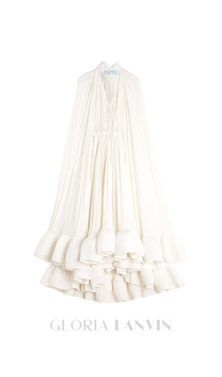 RUFFLE TRIM MAXI DRESS IN WHITE