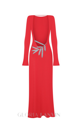 Candice long sleeve backless maxi Dress in red