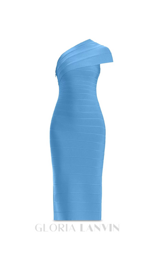 Abigail one-shoulder bandage midi Dress in blue