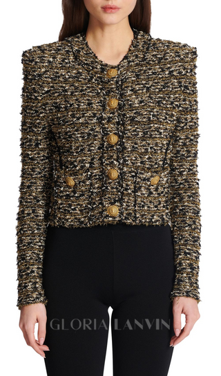 Cropped lurex tweed jacket in gold