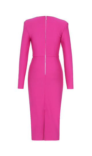 HOT PINK BANDAGE BODYCON MIDI DRESS