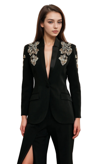 Delphine black embellished jacket & trousers matching set