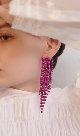 Dark Violet Rhinestone Tassel Earrings