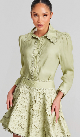 Hélène floral embroidered shirt & skirt matching set