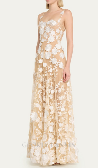 APPHIA FLORAL EMBROIDERED SLEEVELESS TULLE MAXI DRESS