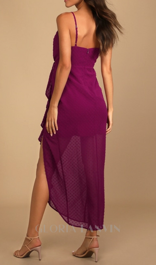 Dot Ruffled Midi Dress in Magenta