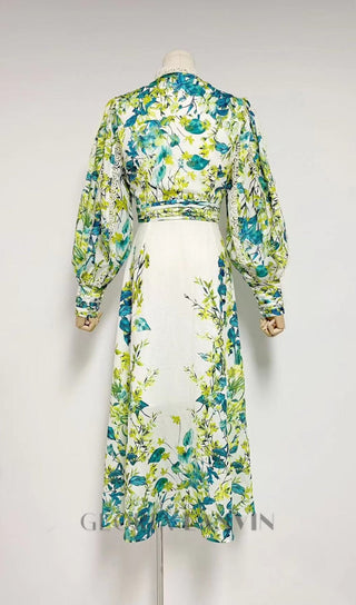 GREEN FLORAL PRINTED MAXI DRESS