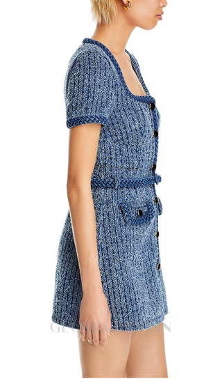 PATRICIA BRAIDED TRIM TEXTURED DRESS IN BLUE