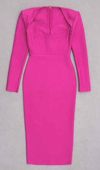 HOT PINK BANDAGE BODYCON MIDI DRESS