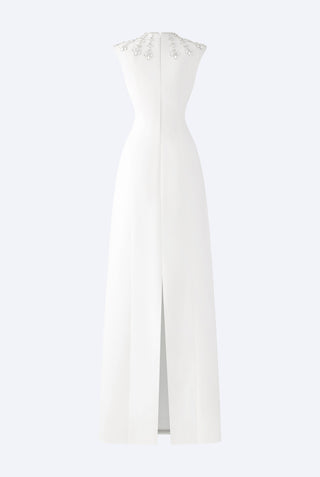 WHITE SLEEVELESS BODYCON MAXI DRESS WITH STONE EMBELLISHMENT