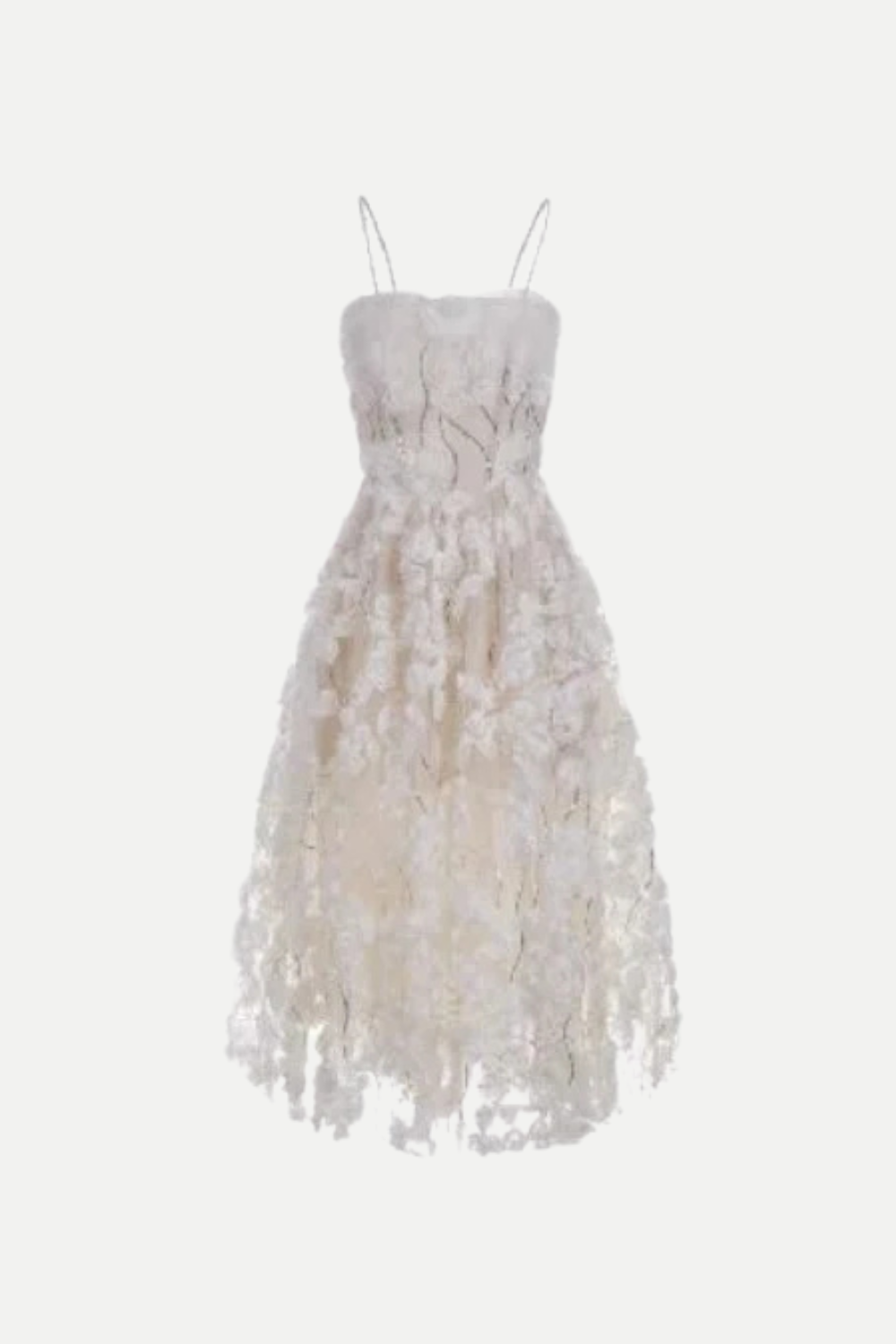 Robe longue blanche à chaîne de strass et fleurs stéréoscopiques