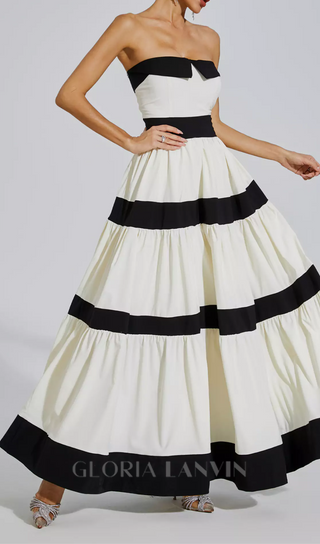 FAITHE WHITE STRAPLESS STRIPED BOWKNOT MAXI DRESS