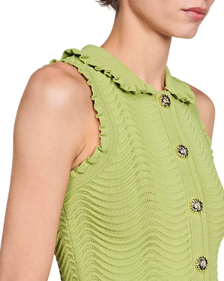 Lina Sleeveless Textured Knit Top in Olive Green