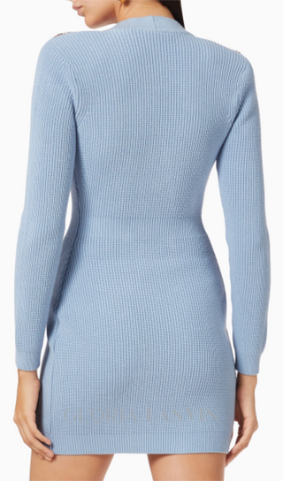 CAROLINE KNIT METAL BOTTOM MINI DRESS IN BLUE