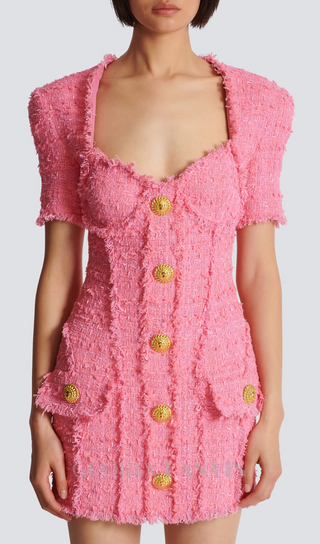 7-BUTTONS TWEED MINI DRESS IN PINK