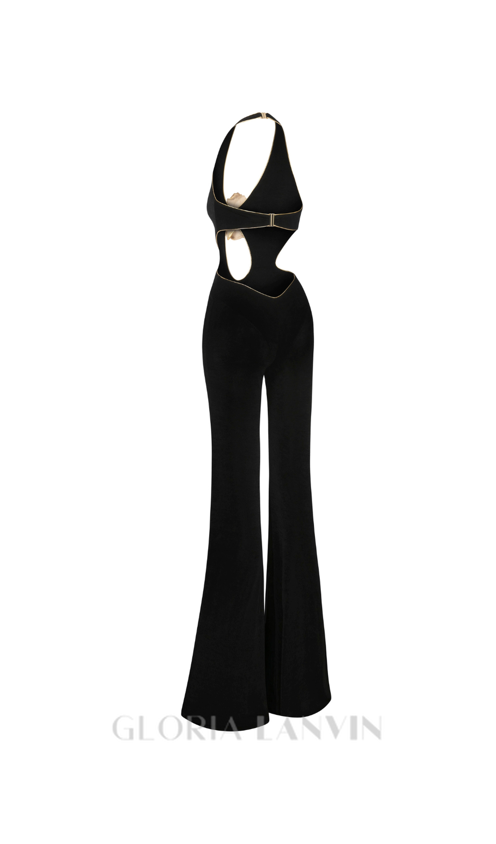 CHRISTINE SCHWARZER JUMPSUIT MIT GOLDENEN BLUMENVERZIERUNGEN